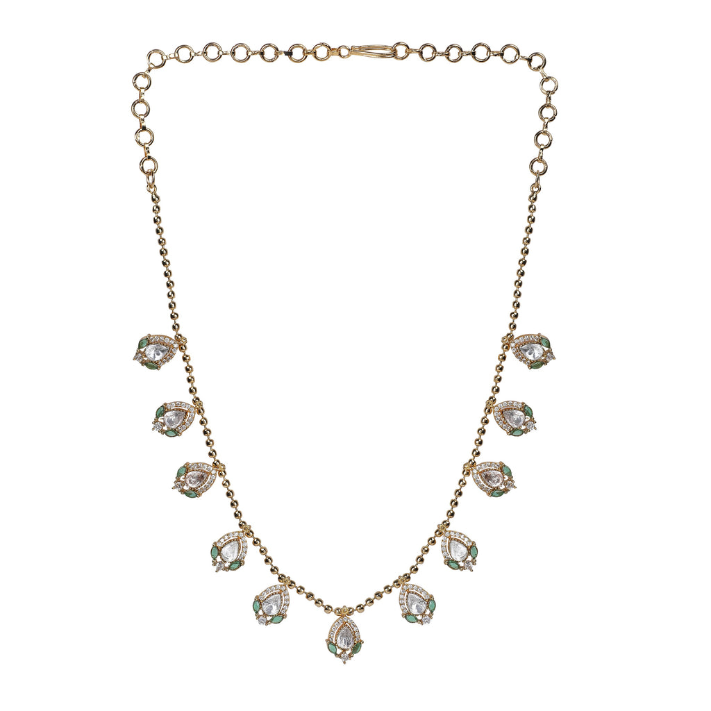 Gemstone Chain Patti 22k Gold Plated Pendant Set