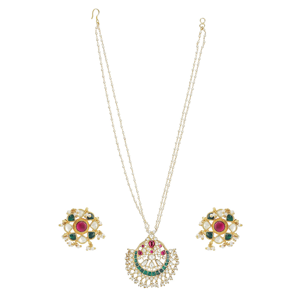 SANKRANTI KUNDAN PINK CHAND PENDANT SET