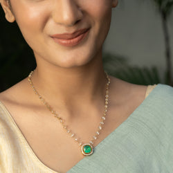 Sparsh 22k Gold Plated Fresh Water Pearl, Green Onyx Pendant
