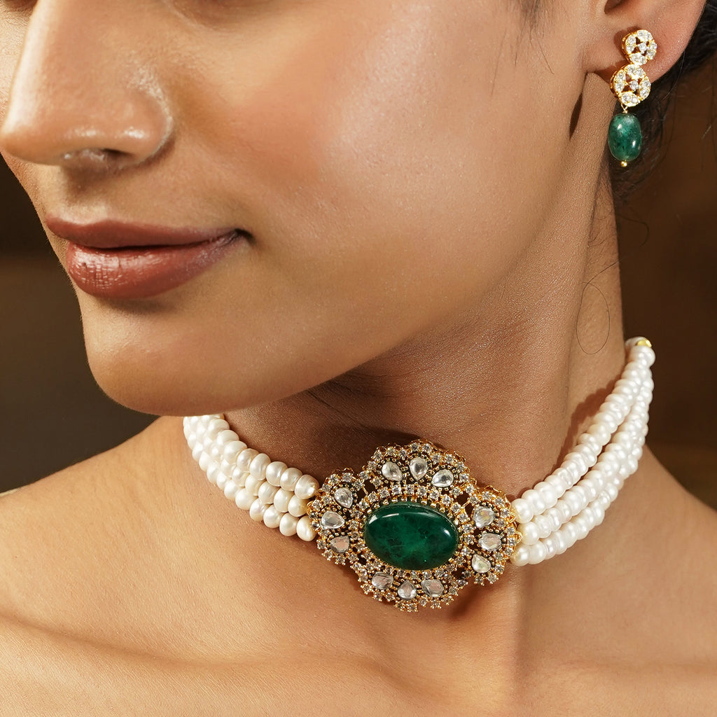 Gemstone Darshita 22k Gold Plated Choker Set