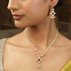 Gemstone  Devisha 22k Gold Plated Pendant Set