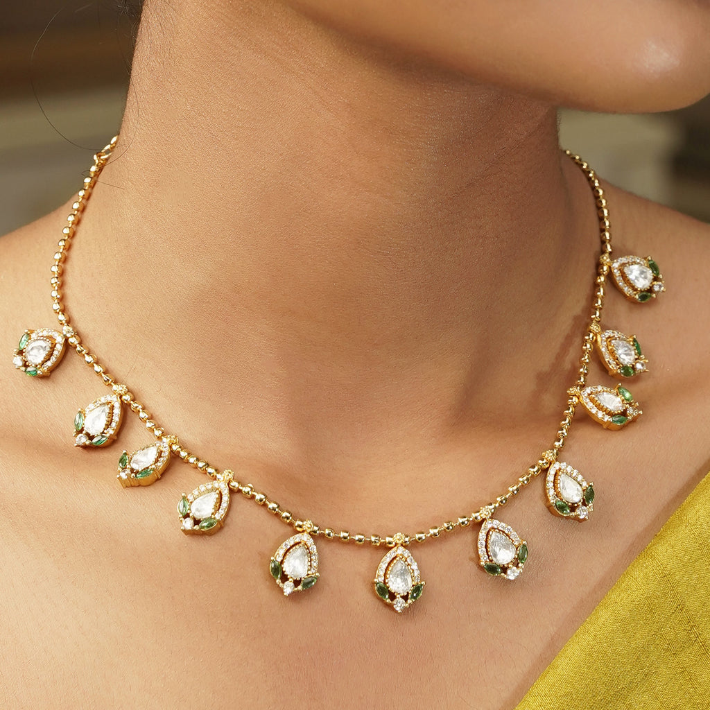 Gemstone Chain Patti 22k Gold Plated Pendant Set
