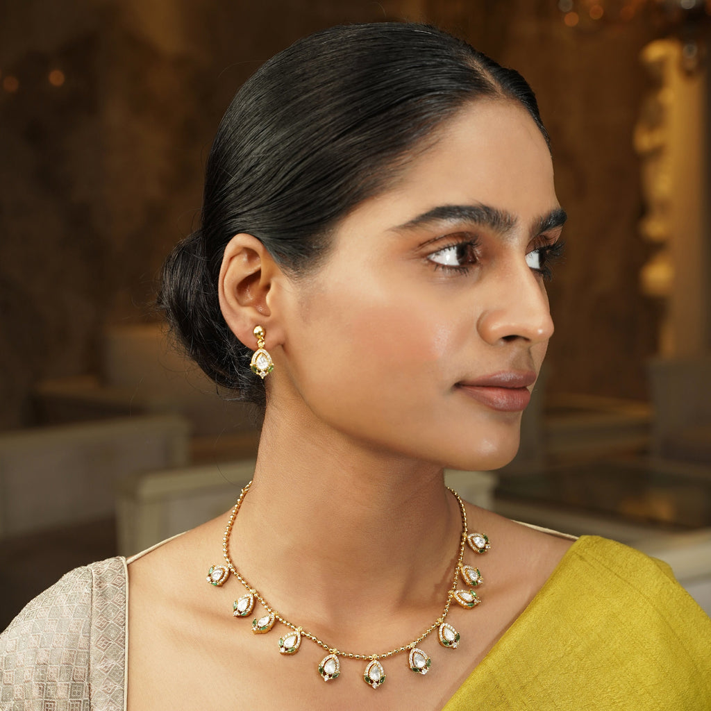 Gemstone Chain Patti 22k Gold Plated Pendant Set