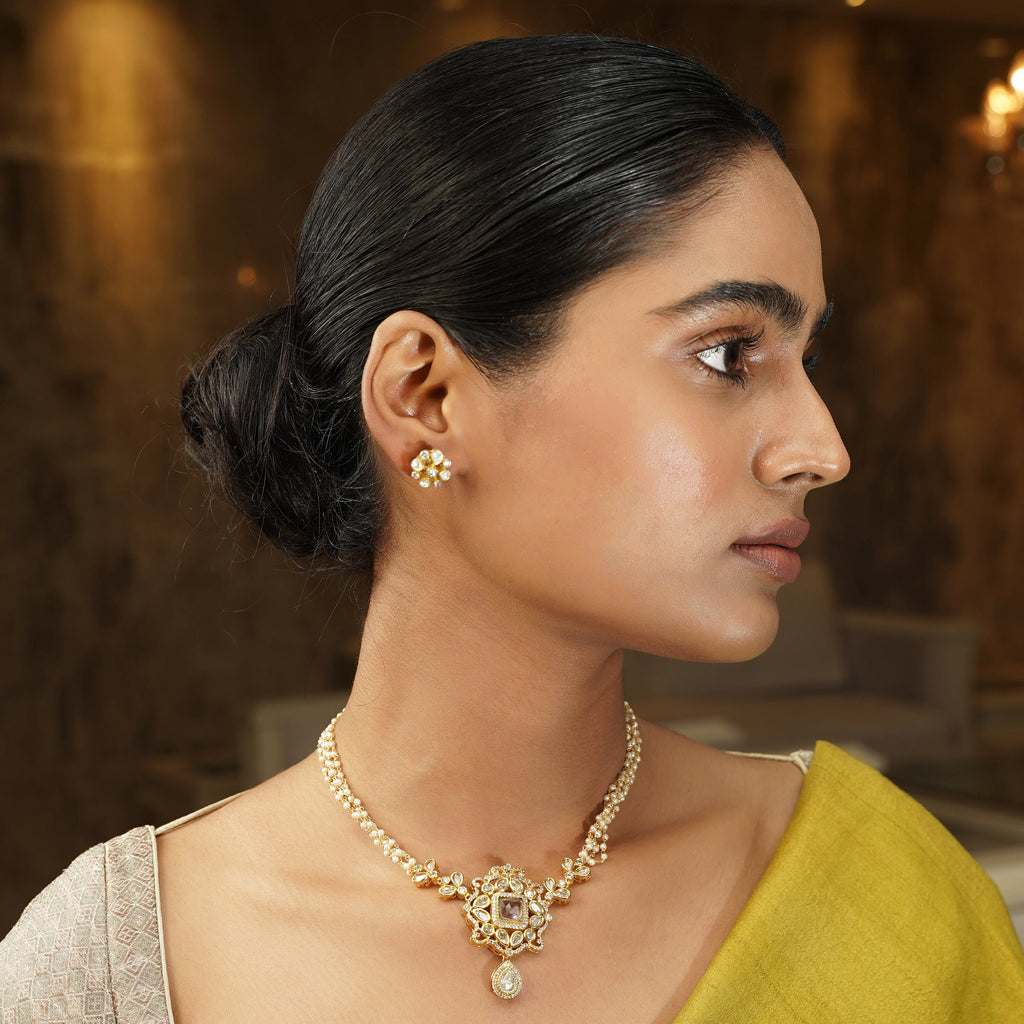 Gemstone Harisha navya 22k Gold Plated Pendant Set