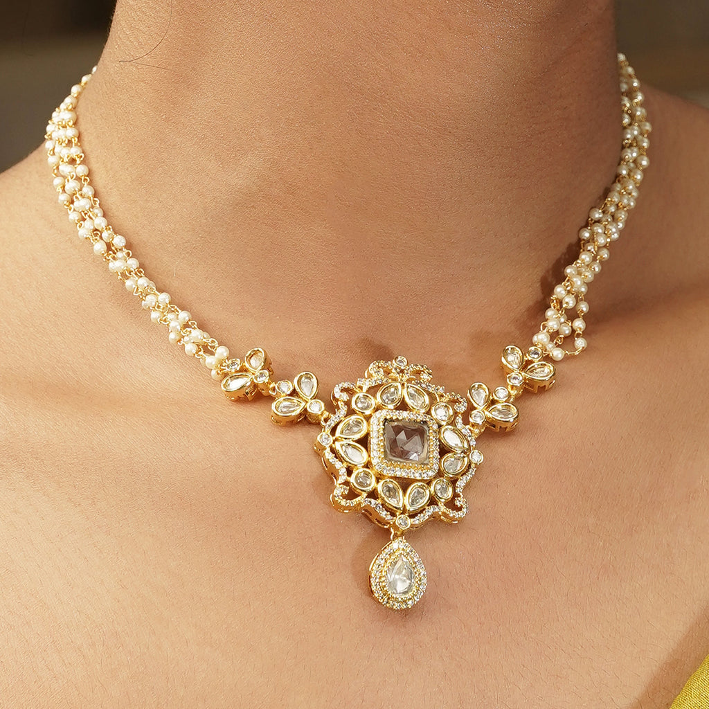 Gemstone Harisha navya 22k Gold Plated Pendant Set