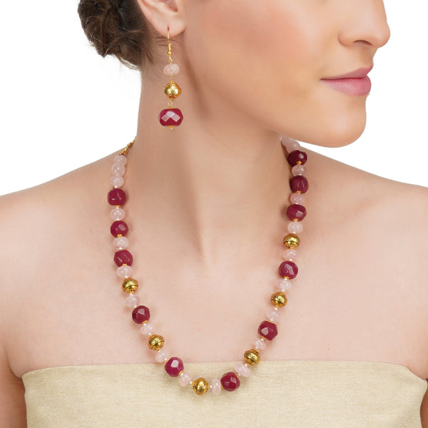 Art Karat Dor Gold Plated Ruby Jade Pearl String Set