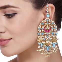KUNDAN TURQUOISE LONG EARRINGS