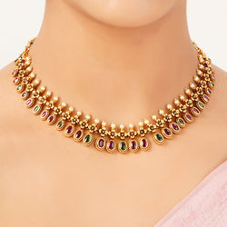 22k Gold Plated Sunheri Kundan Necklace Set
