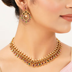 22k Gold Plated Sunheri Kundan Necklace Set