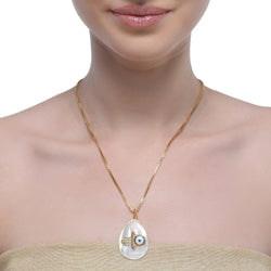 Grishma Gold Plated Hamsa MOP Pendant Chain