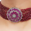 Silver Plated Sampurna Zircon Ruby Flower Choker Set