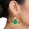 Gold Plated Panaash Kundan Green Onyx Filigree Earrings
