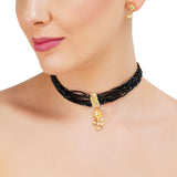 Grishma Gold Plated Kundan Black Choker Set