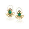 Gold Plated Panaash Kundan Green Onyx Filigree Earrings