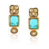 Gold Plated Kundala Carved Blue Topaz Earring