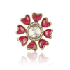 Gold Plated Red Flower Kundan Ring