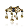 Gold Plated Kundan Blue Onyx Pearl Ring