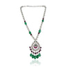 Silver Plated Valentine Kundan Green Red Necklace Set