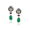 Silver Plated Valentine Kundan Green Red Necklace Set
