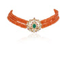 Gold Plated Valentine Kundan Orange Necklace Set
