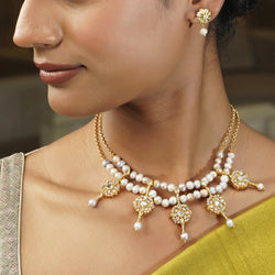 Gemstone Darpana 22k Gold Plated Necklace Set