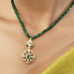 Gemstone Ganishka 22k Gold Plated Pendant Set