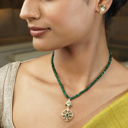 Gemstone Ganishka 22k Gold Plated Pendant Set