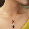 Gemstone Harisha 22k Gold Plated Pendant Set