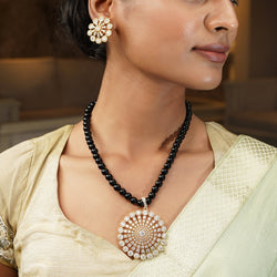 Gemstone 22k Gold Plated Pendant Set