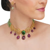 Basant Gold Plated Zircon Fluorite Ruby Necklace Set