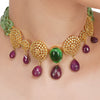 Basant Gold Plated Zircon Fluorite Ruby Necklace Set