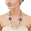 Silver Plated Poorak Victorian Ruby Baroque  Necklace Set