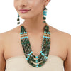 Gold Plated Poorak Kundan Haram Green Blue Necklace Set