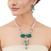 Silver Plated Poorak Zircon Green Onyx Necklace Set