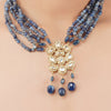 Gold Plated Poorak Kundan Blue Necklace Set
