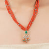 Gold Plated Poorak Coral Zircon Necklace Set