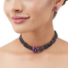 Silver Plated Poorak Ruby Iolite  Necklace Set