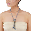 Silver Plated Poorak Zircon Blue Tassel Necklace Set