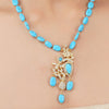 Gold Plated Poorak Turquoise Zircon Floral Necklace Set