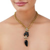 Gold Plated Ratnahaar Kundan Black Onyx Carved Leaf Necklace