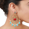Gold Plated Bala Kundan Coral Turquoise Hoop Earrings
