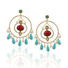 Gold Plated Bala Kundan Coral Turquoise Hoop Earrings