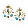 Gold Plated Kundan Turquoise Chandeliar Earrings