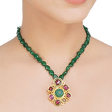 ANMOL KUNDAN RED FLOWER PENDANT