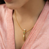 Sparsh 22k Gold Plated Fresh Water Pearl, Green Onyx Pendant