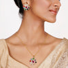 22k Gold Plated Teej Navratna Pendant Set