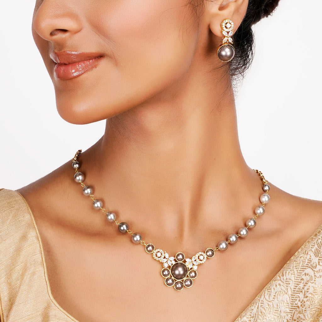 Touchstone Gold Plated Small Pendant Set For Women - Elegant Fashion Necklace & Earrings Set