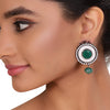 SILVER PLATED SHRUTIPAT GREEN ZIRCON EARRINGS