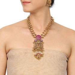 Gold Plated Deva Lakshmi Red Kundan Necklace Set