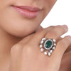 Silver Plated Green Onyx Ring